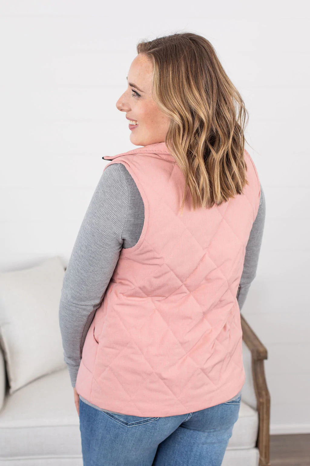 Remy Zip Up Vest - Heathered Pink