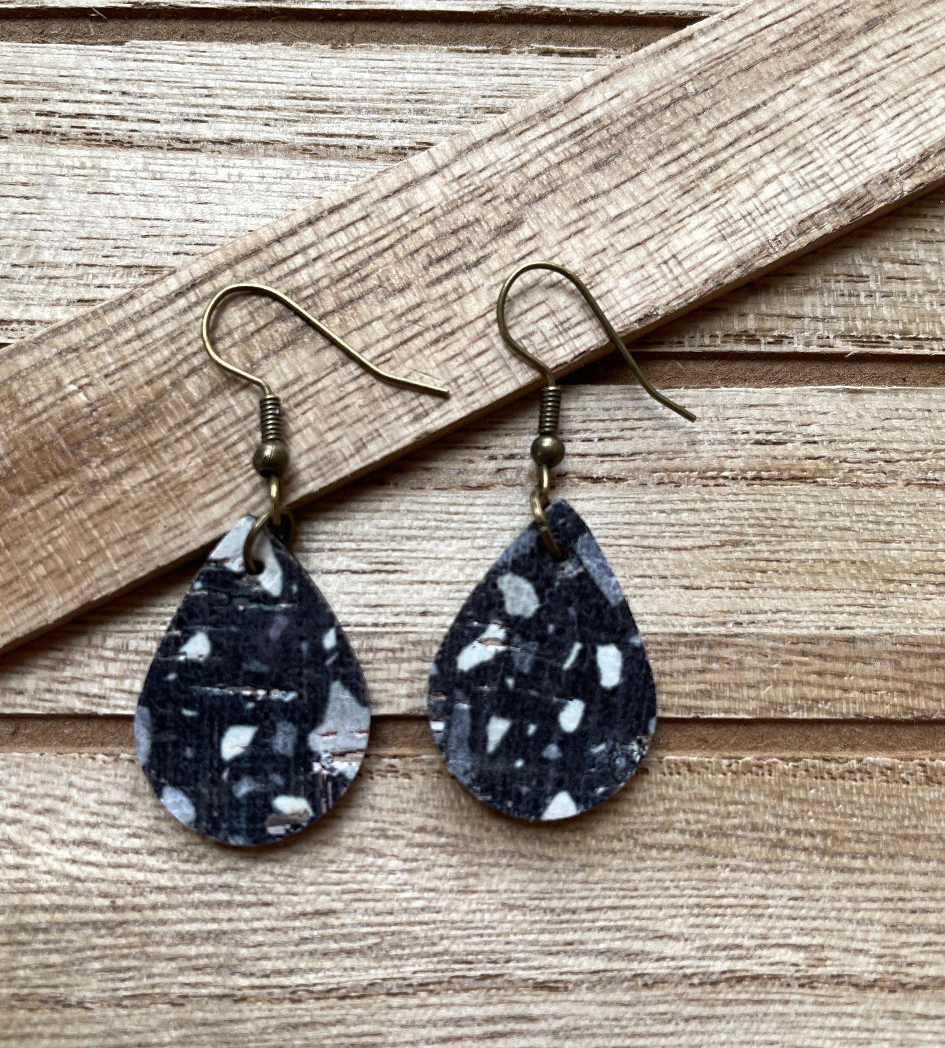 Black Print Leather Earrings