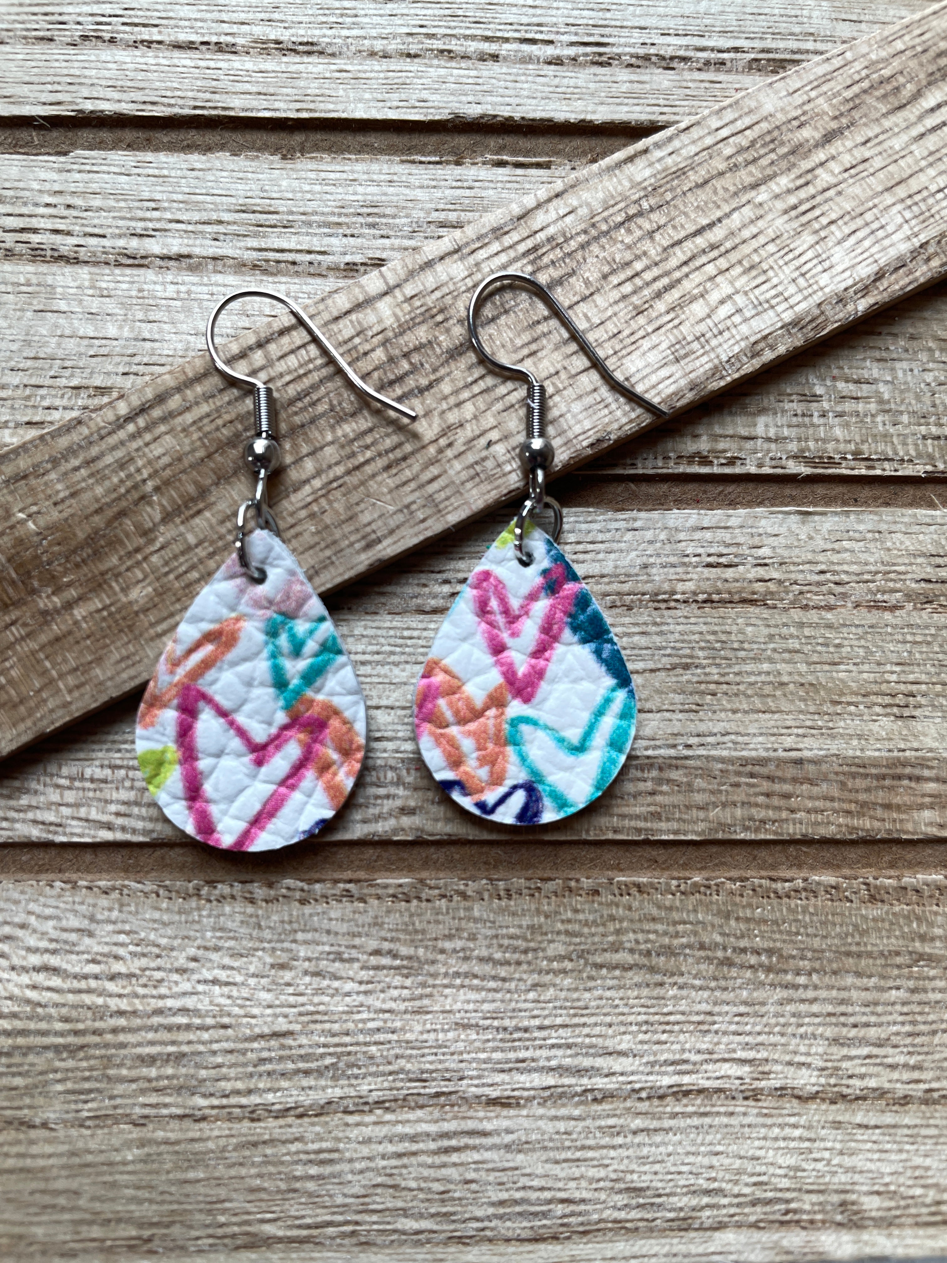 Colorful Heart Leather Earrings