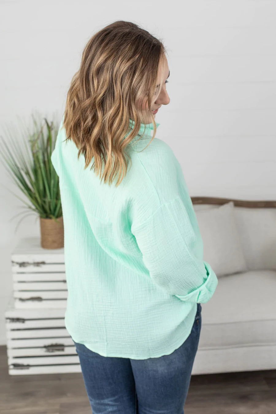 Marley Button Top in Mint