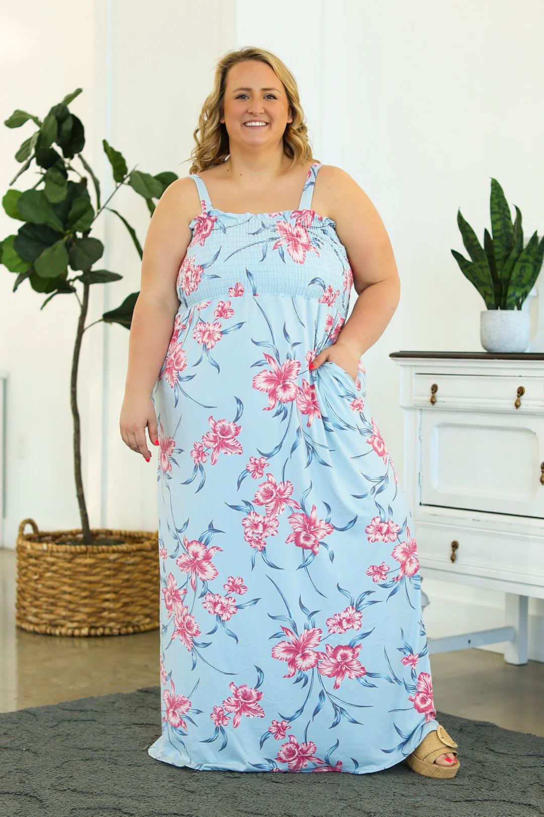 Savannah Maxi Dress in Dusty Blue Floral