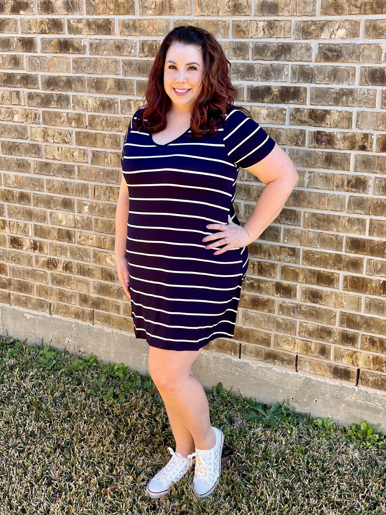 Abby Striped Dress in Navy