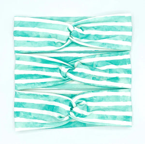 Teal Watercolor Striped Headband