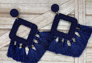 Ellie Fringe Earrings in Navy