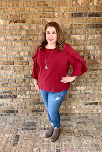 Cranberry Ruffle Sleeve Top