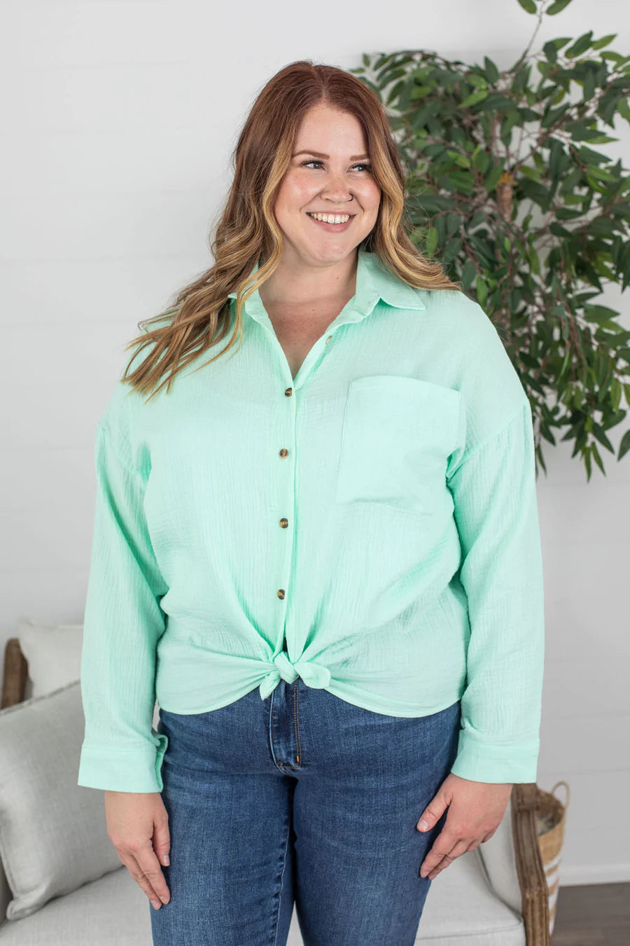 Marley Button Top in Mint