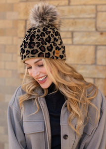 All Over Leopard Pom Beanie