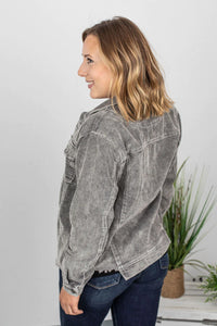 Destroyed Hem Corduroy Jacket - Grey