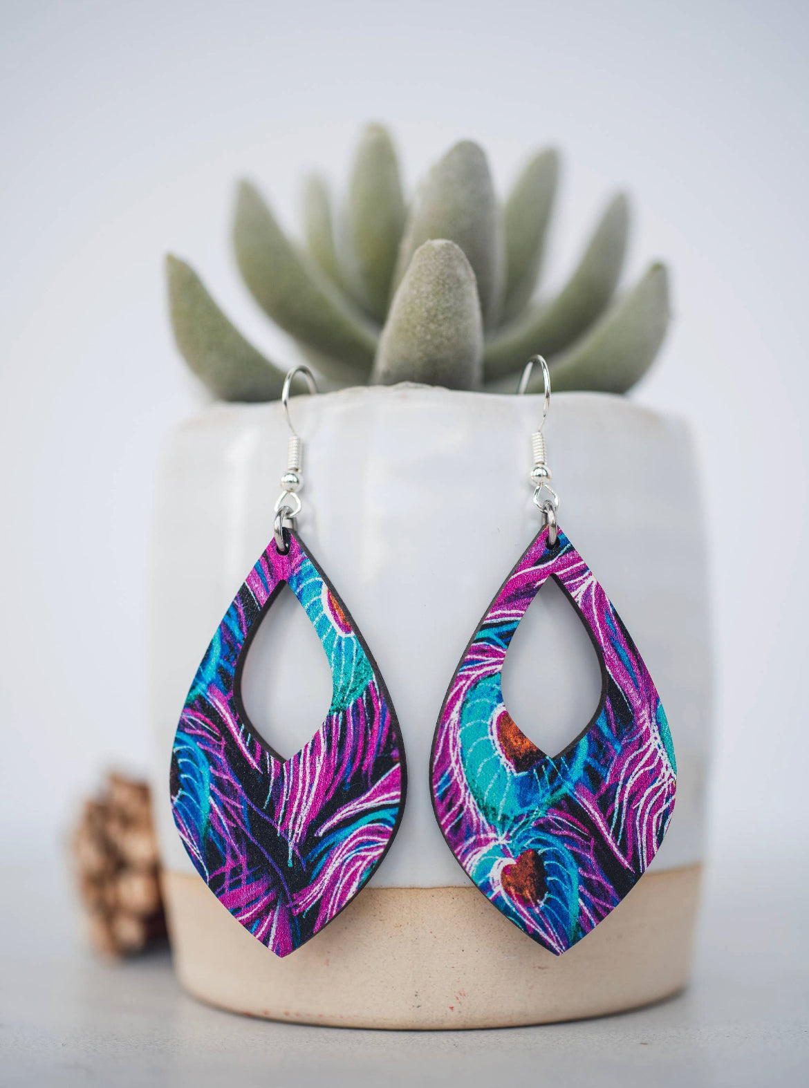 Purple Peacock Hypoallergenic Earrings