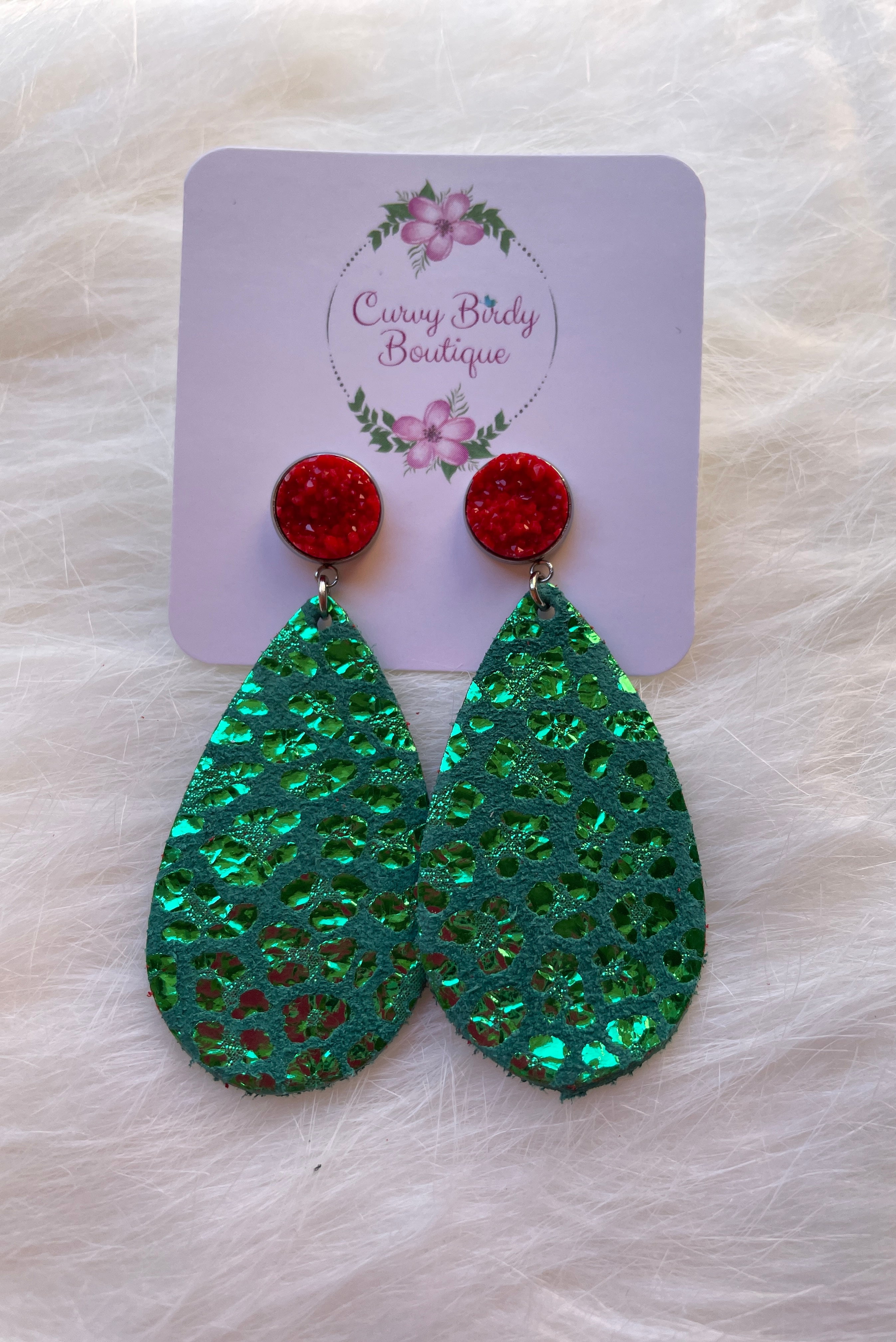 Leather Christmas Earrings in Green