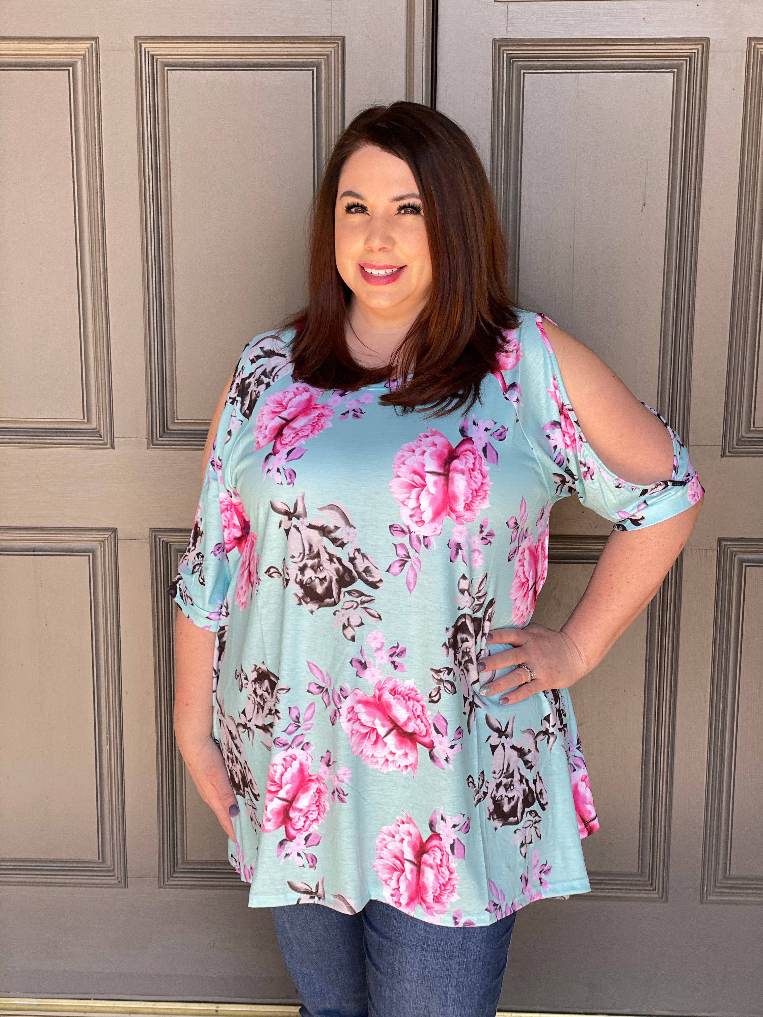 Floral Delight Cold Shoulder Top