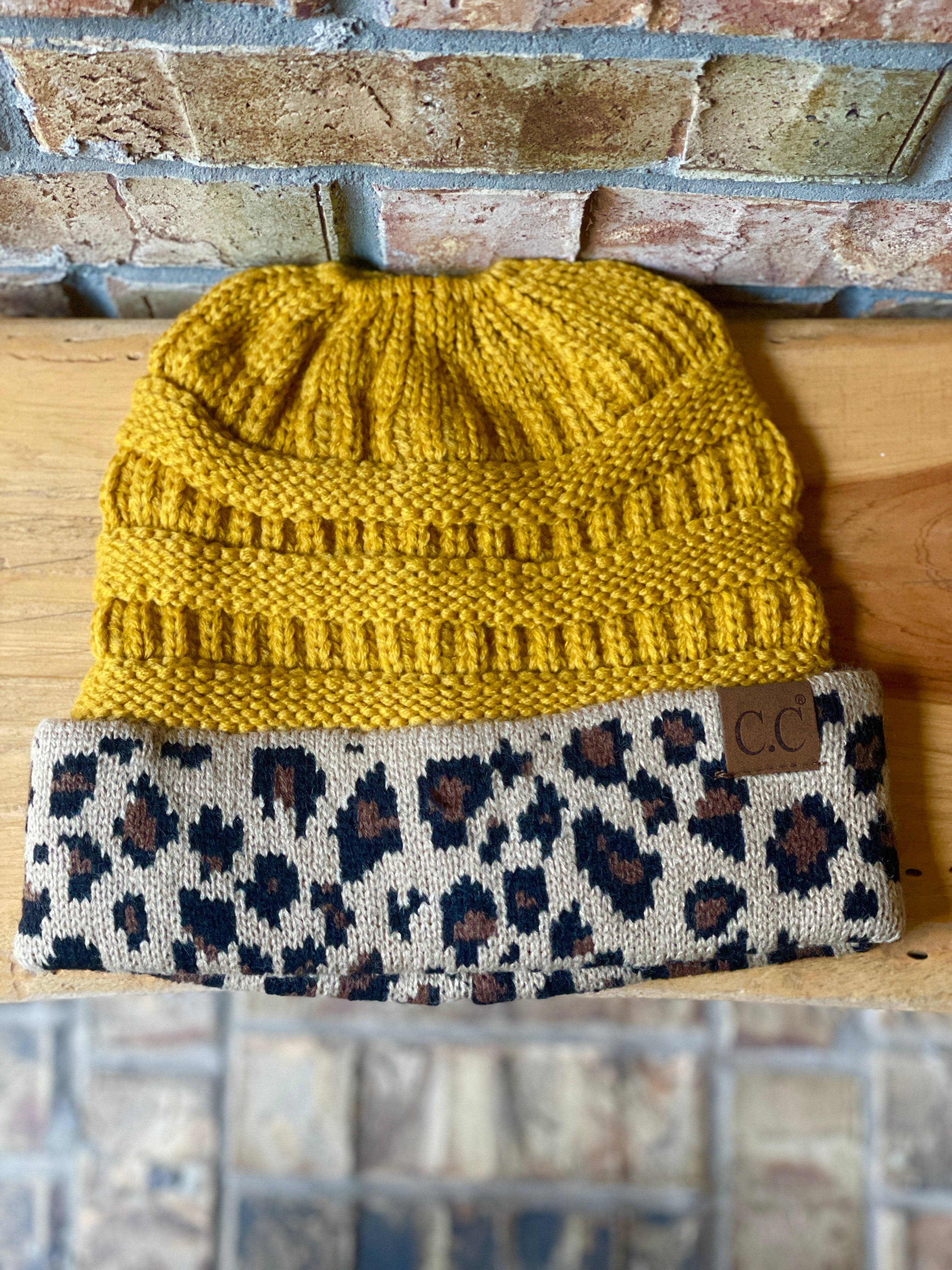 Leopard Messy Bun Beanies