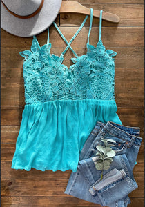 Gracie Lace Top in Turquoise