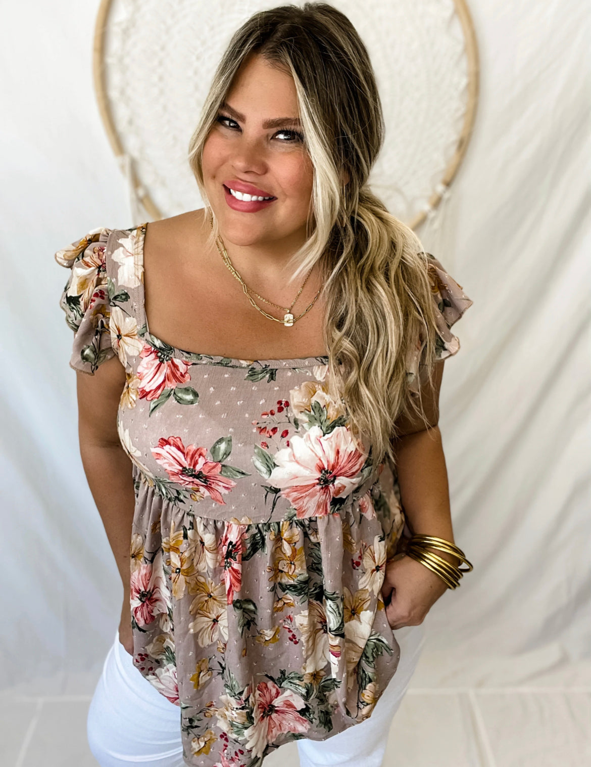 Silva Floral Top in Taupe