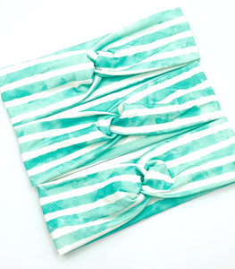 Teal Watercolor Striped Headband