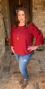 Cranberry Ruffle Sleeve Top