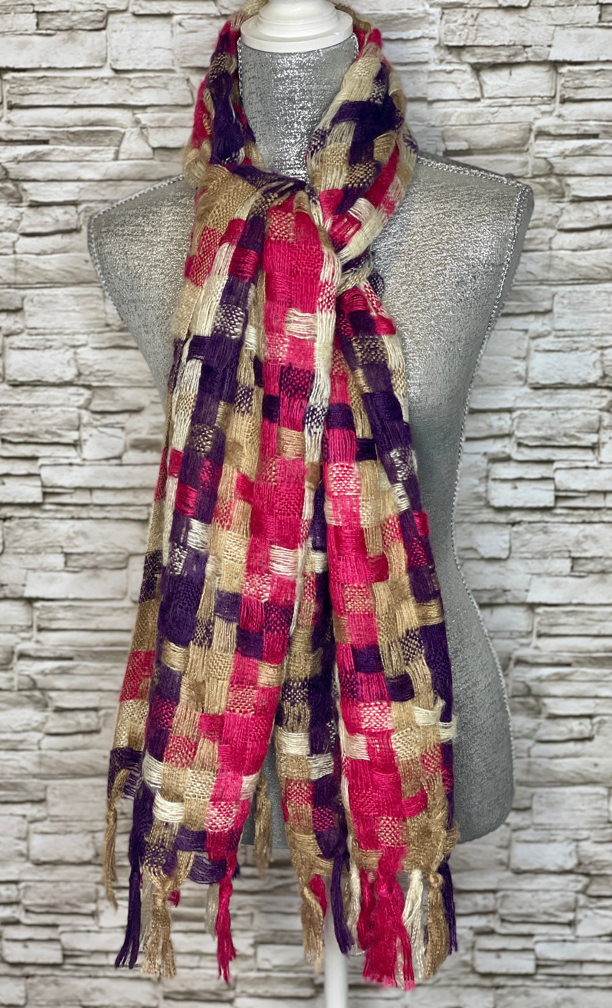 Patchwork Plaid Scarf in Purple