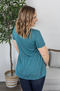 Sarah Ruffle Top in Heathered Teal