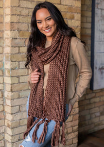 Woven Brown Scarf With Fringe