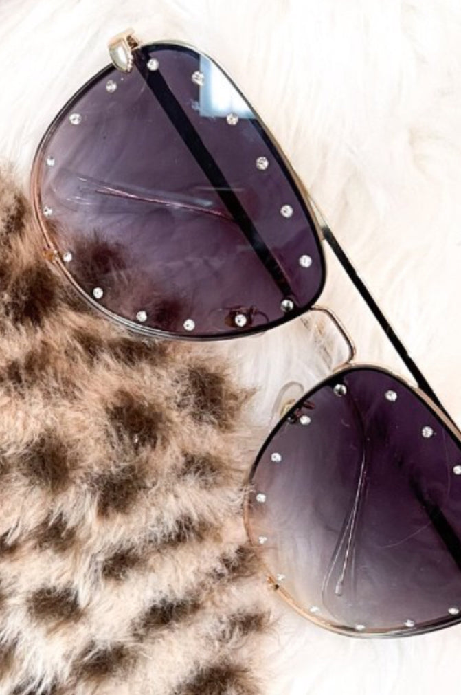 Hollywood Studded Aviator Sunglasses - Purple