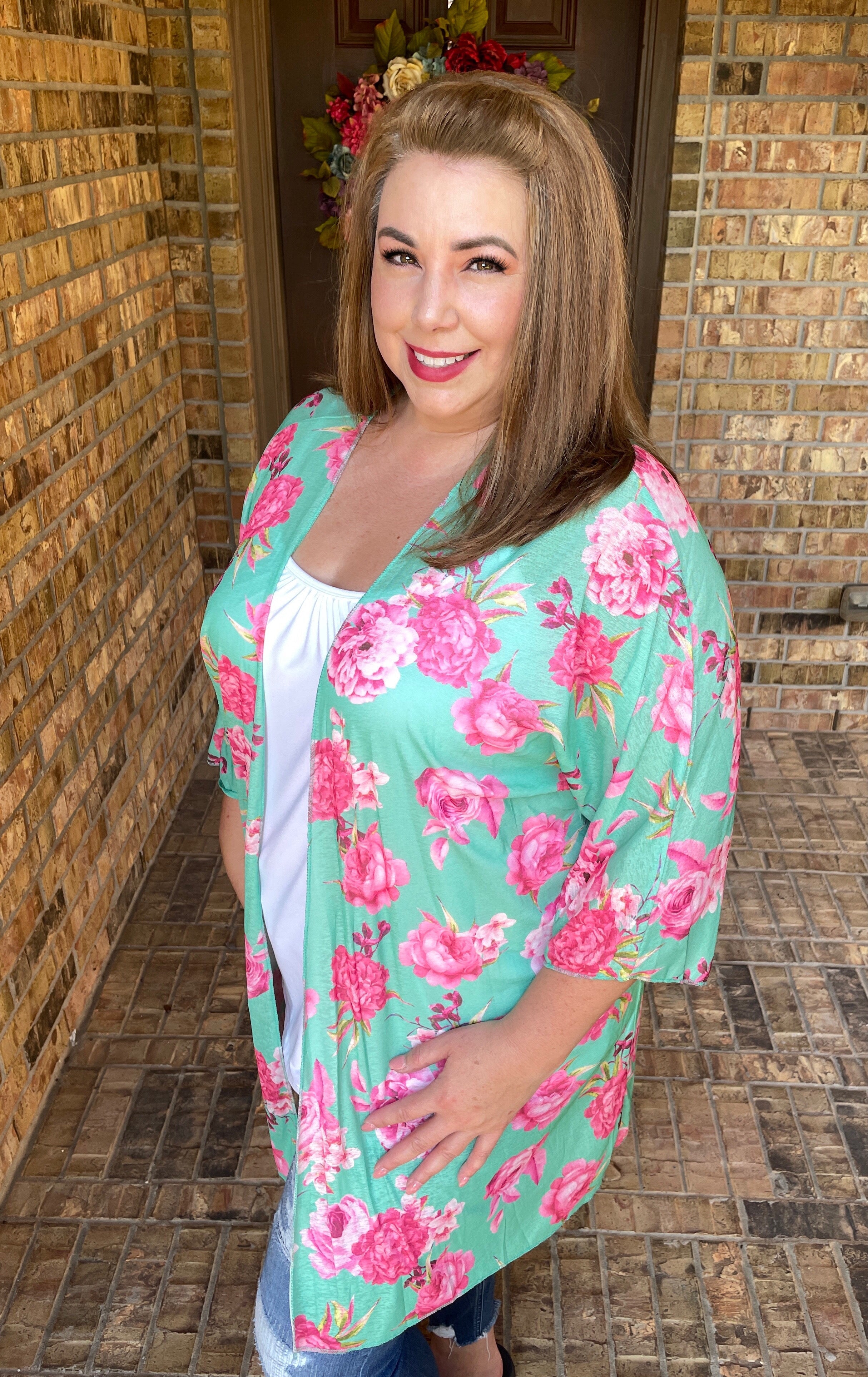 Bright Mint Floral Kimono