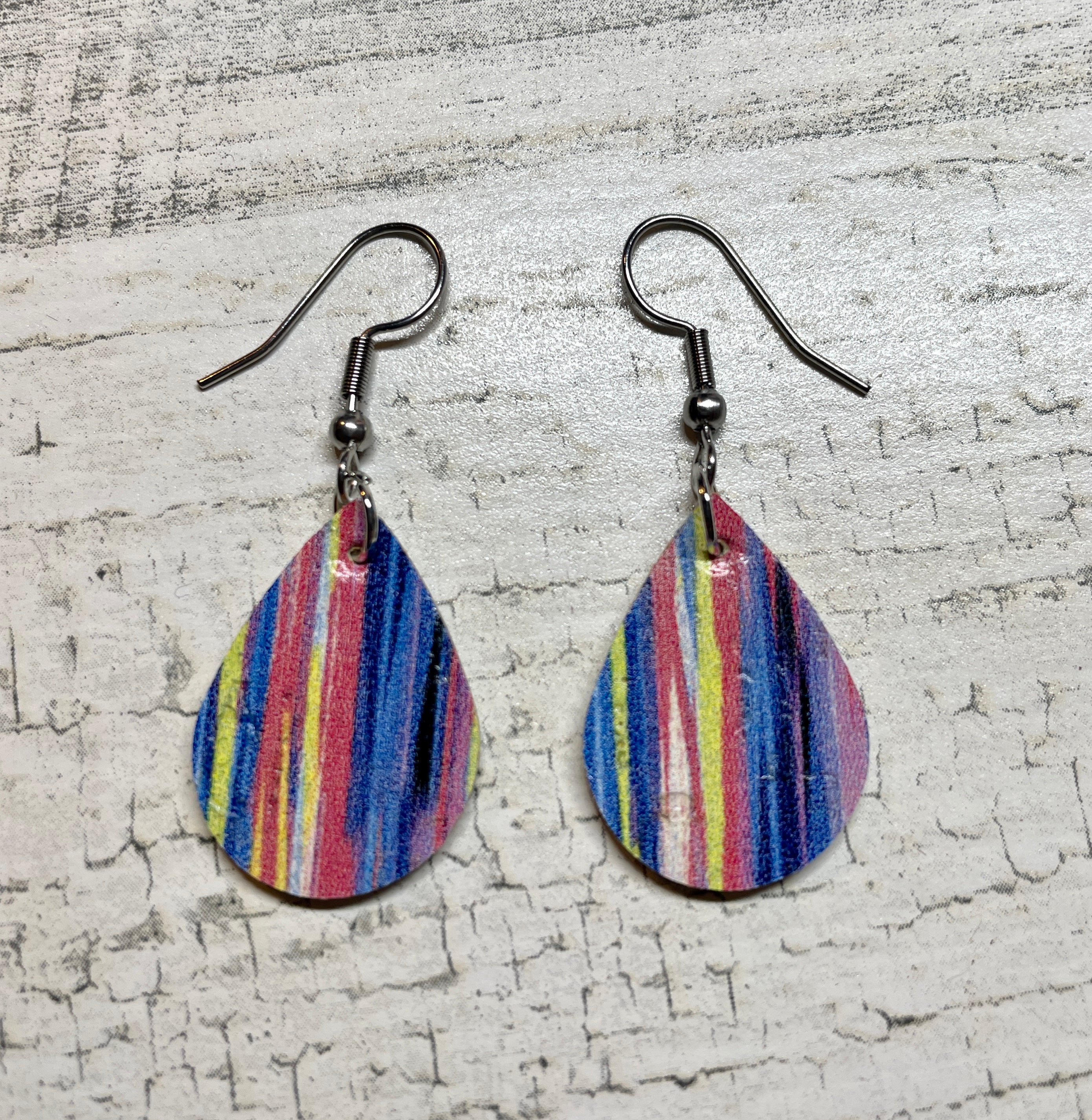 Blue Stripe Leather Earrings