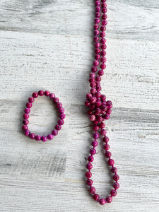 Fuchsia Stone Beaded Necklace & Bracelet Set