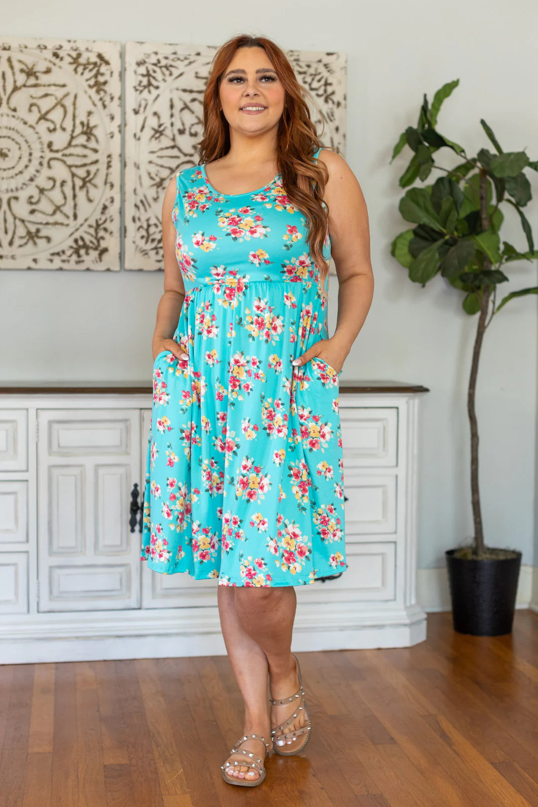 Kelsey Tank Dress - Aqua Floral