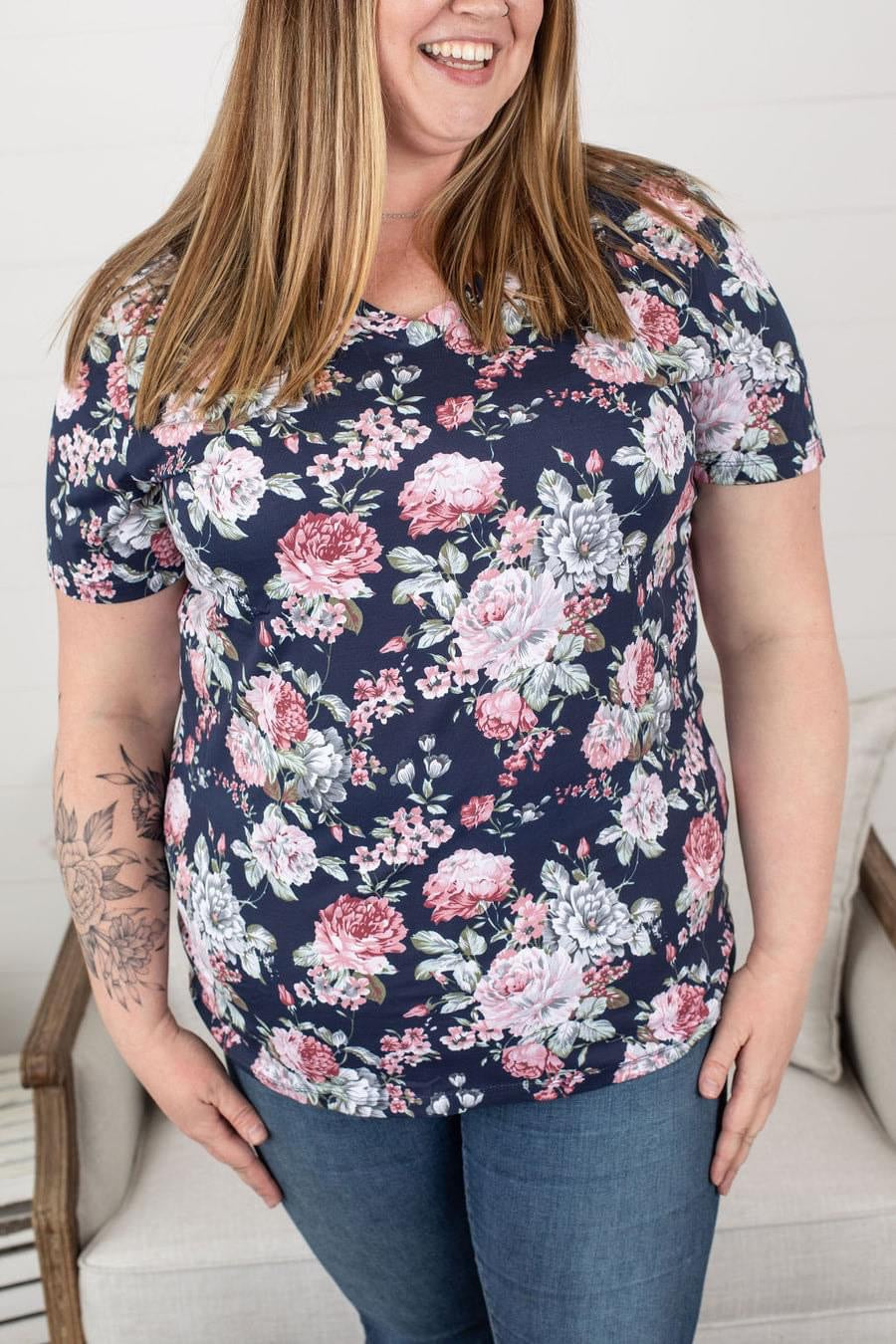 Olivia Tee - Navy Floral