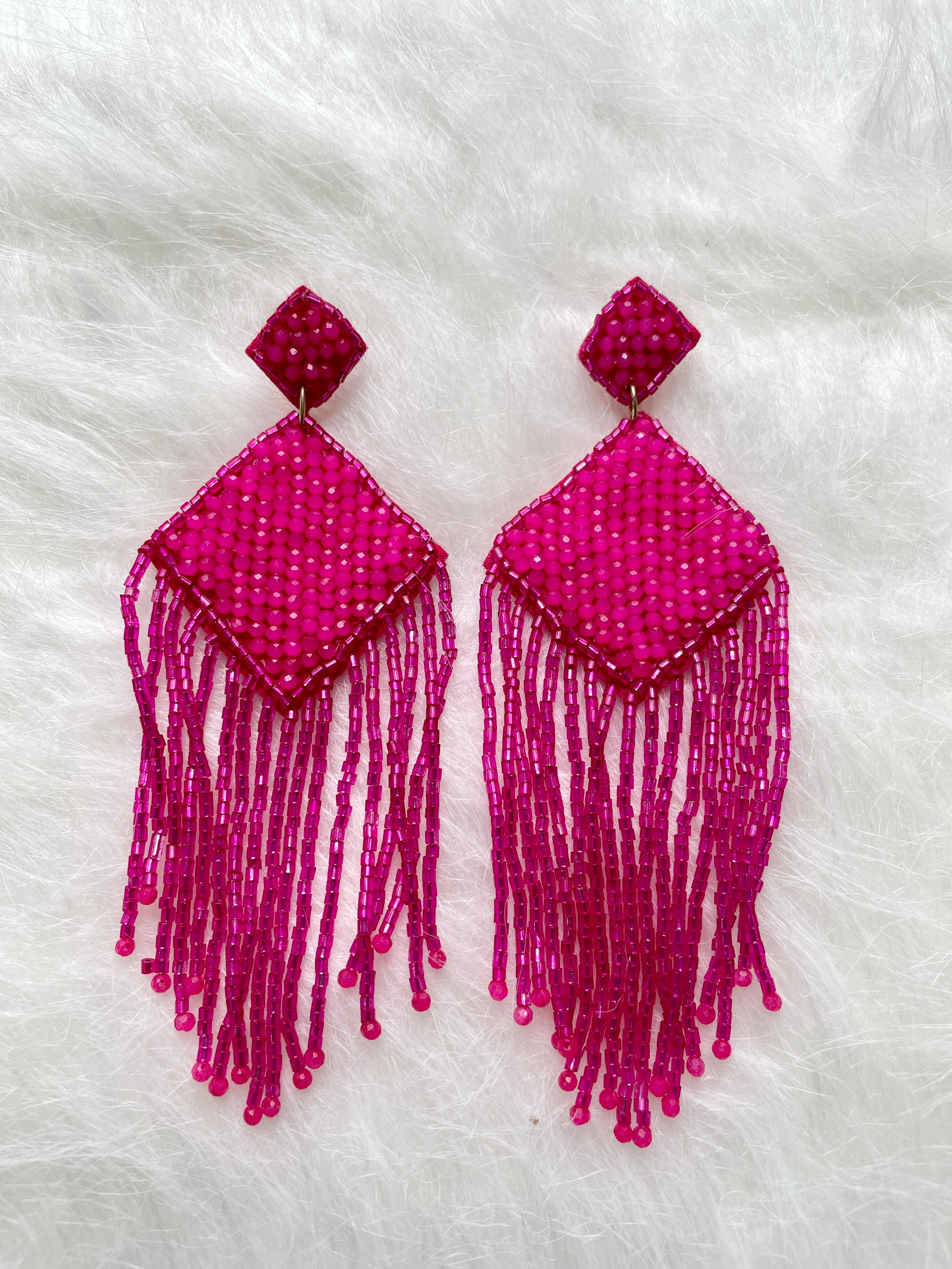 Fierce Fringe Earrings in Pink