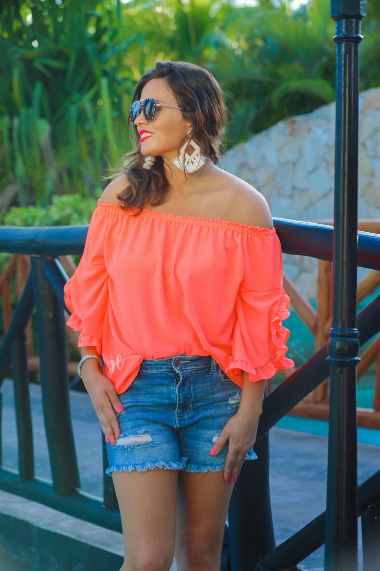 Maui Off the Shoulder Top in Coral