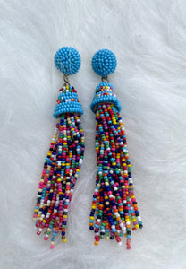 Tropical Tassel Earrings in Light Blue