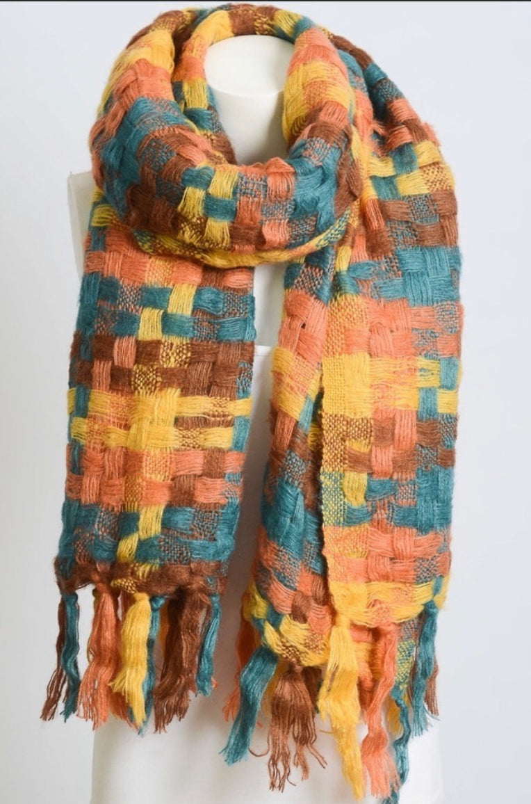 Patchwork Plaid Scarf in Orange