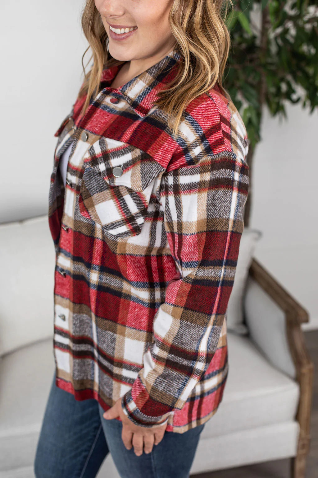 Molly Plaid Shacket - Red and Tan