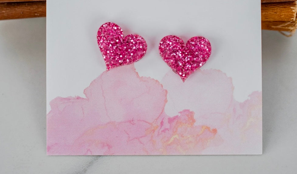 Glitter Heart Studs