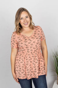 Sarah Ruffle Top - Peach Floral