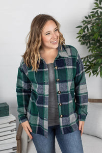 Lucy Plaid Shacket - Navy and Green Plaid