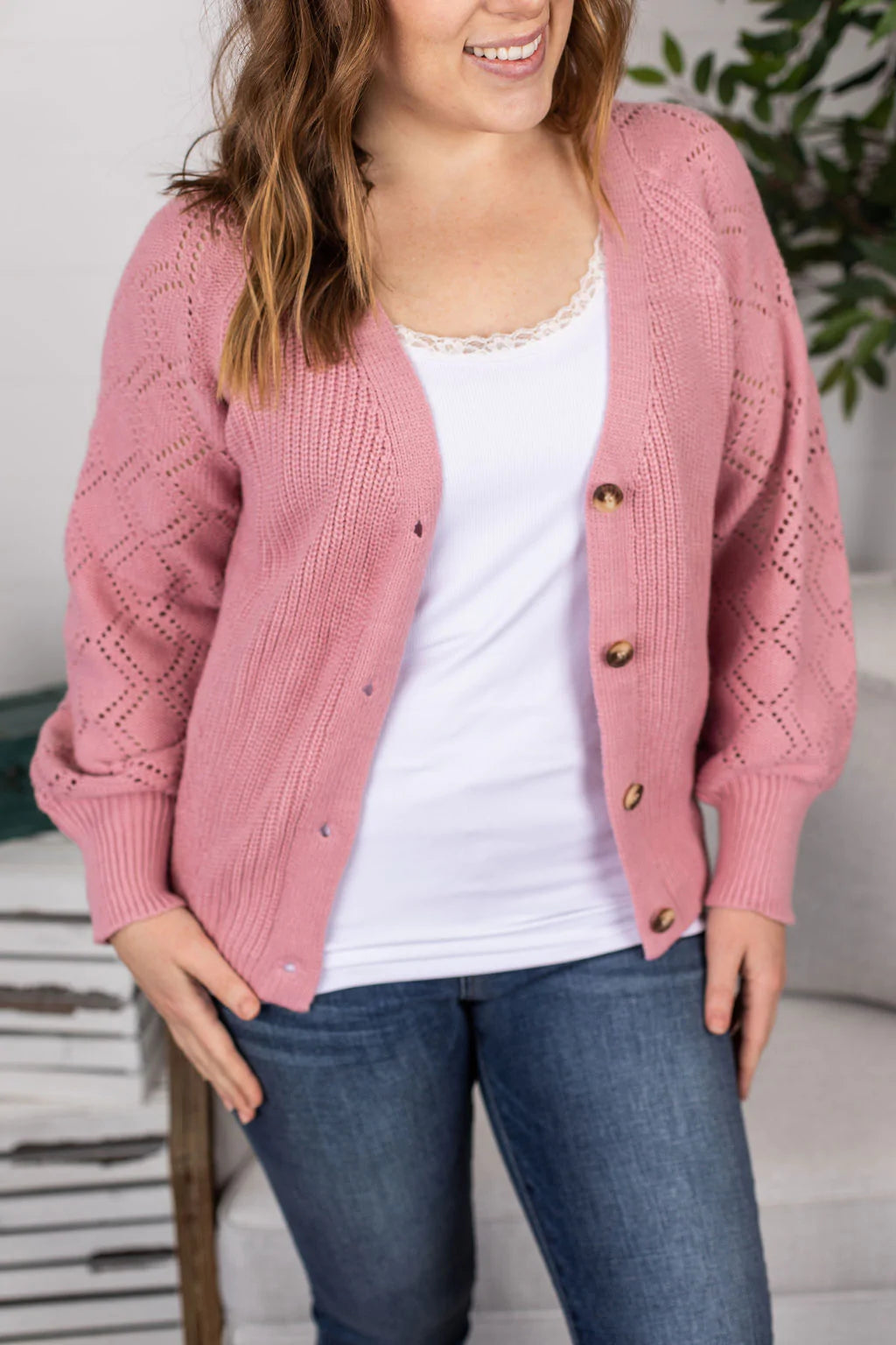 Beverly Button Cardigan - Mauve