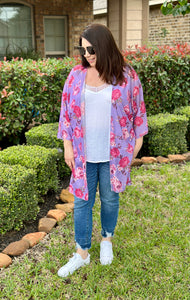 Bright Purple Floral Kimono