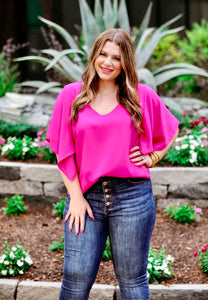 Stephanie Flutter Sleeve Top in Magenta