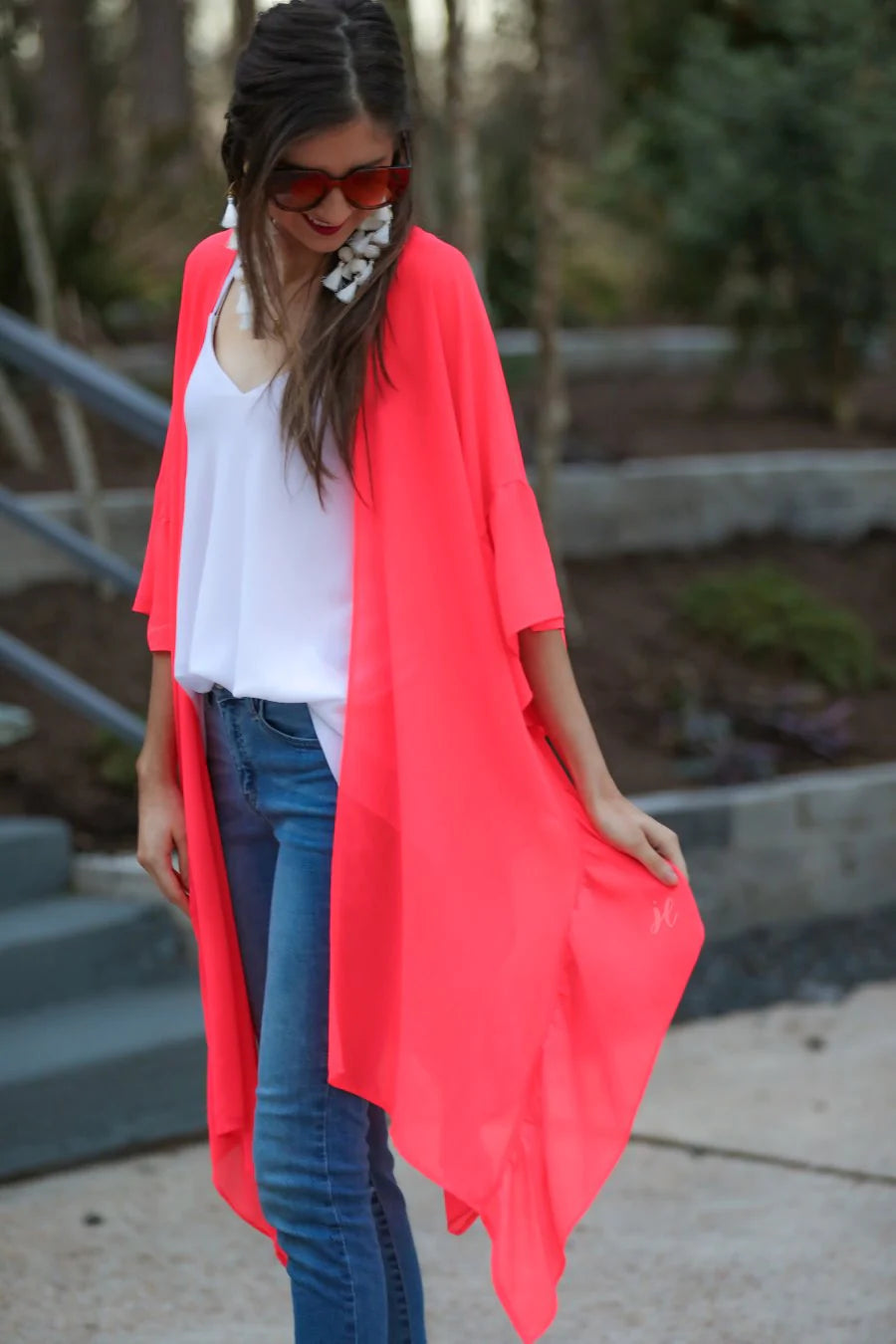 Delilah Ruffle Kimono - Neon Coral