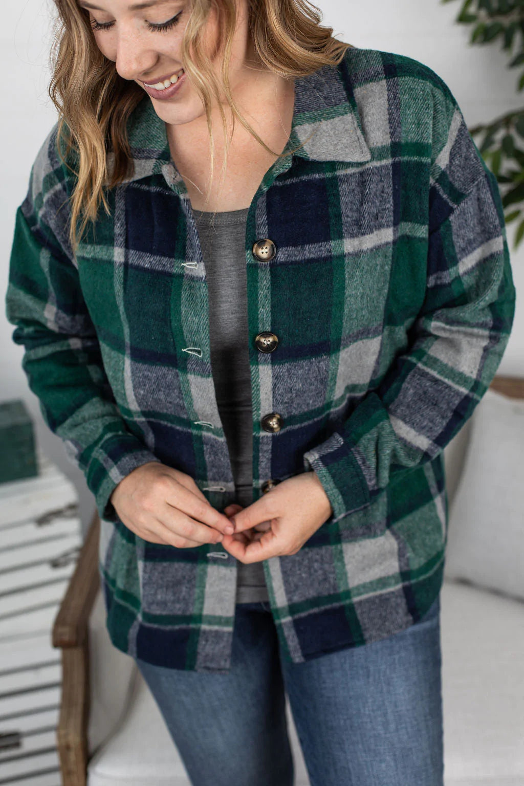 Lucy Plaid Shacket - Navy and Green Plaid