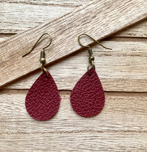 Maroon Leather Earrings