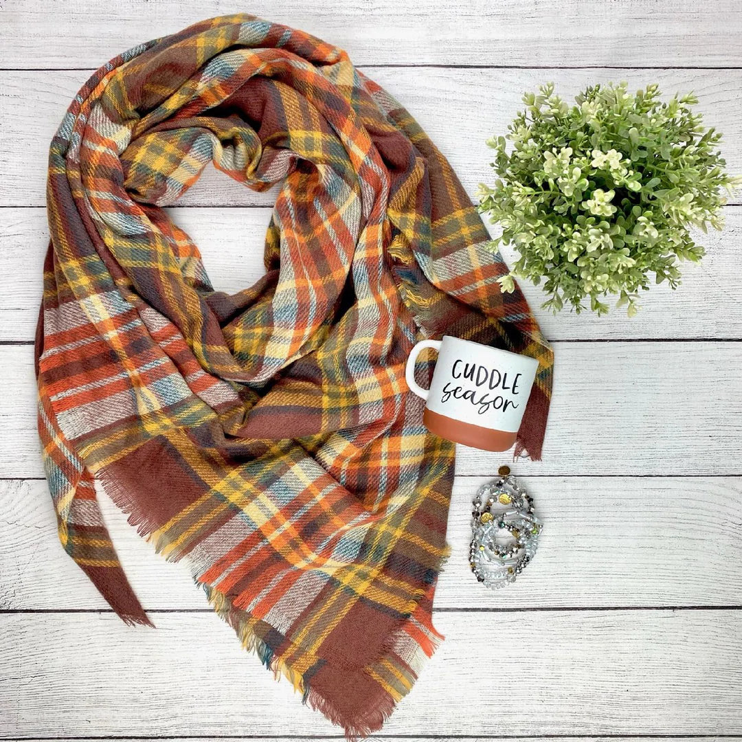 Plaid Blanket Scarf - Fall Mix