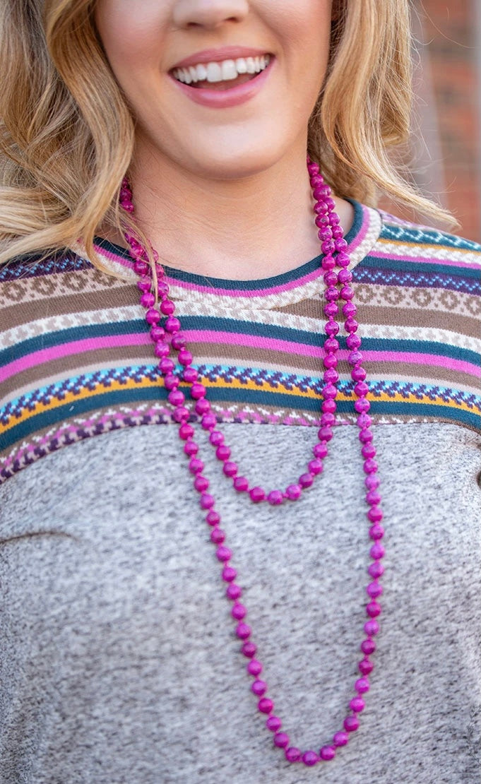 Fuchsia Stone Beaded Necklace & Bracelet Set