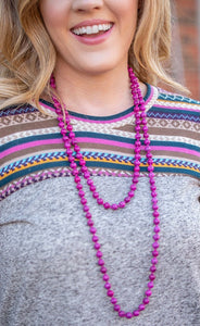 Fuchsia Stone Beaded Necklace & Bracelet Set