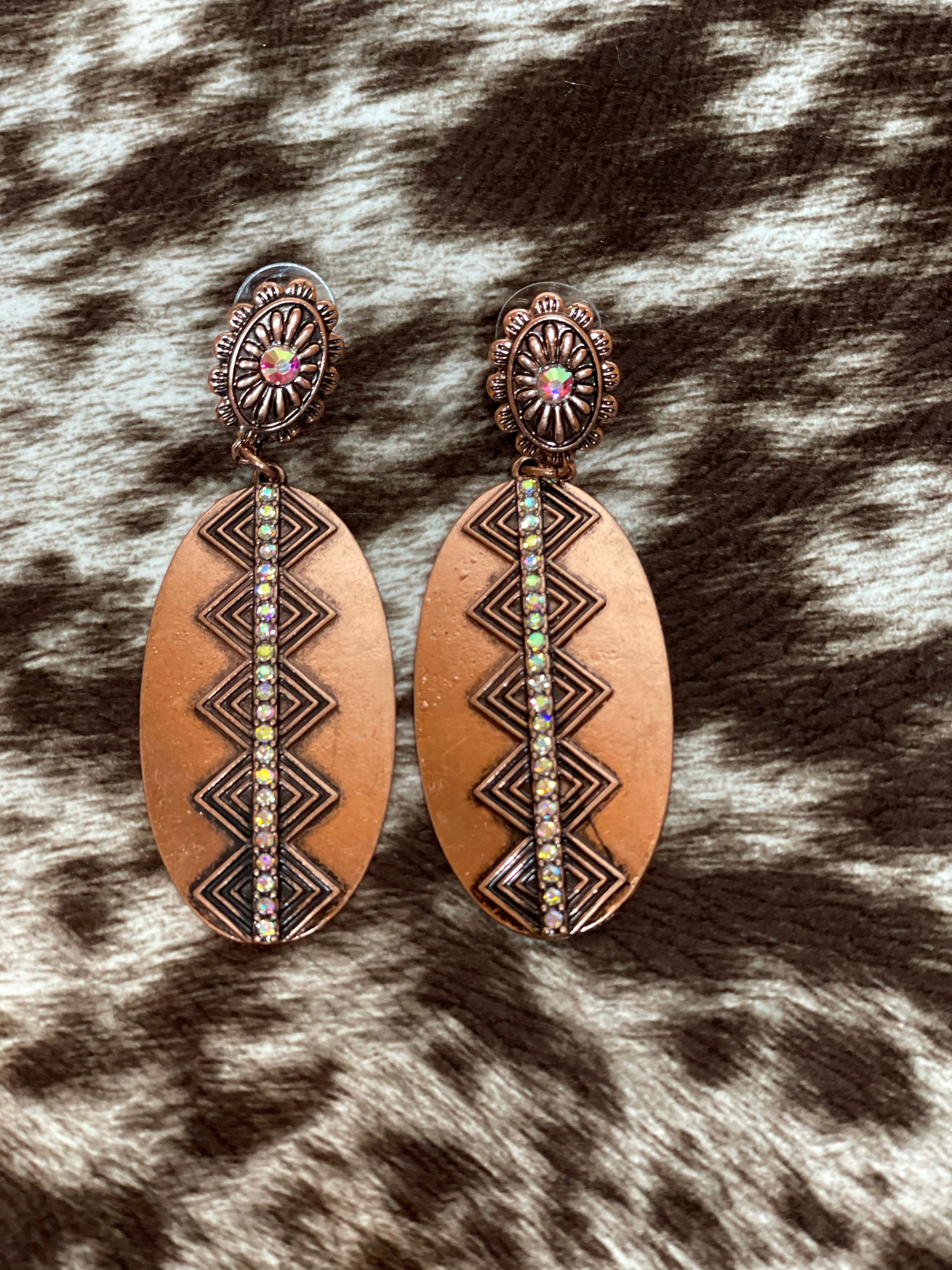 Texas Rhinestone Earrings in Bronze