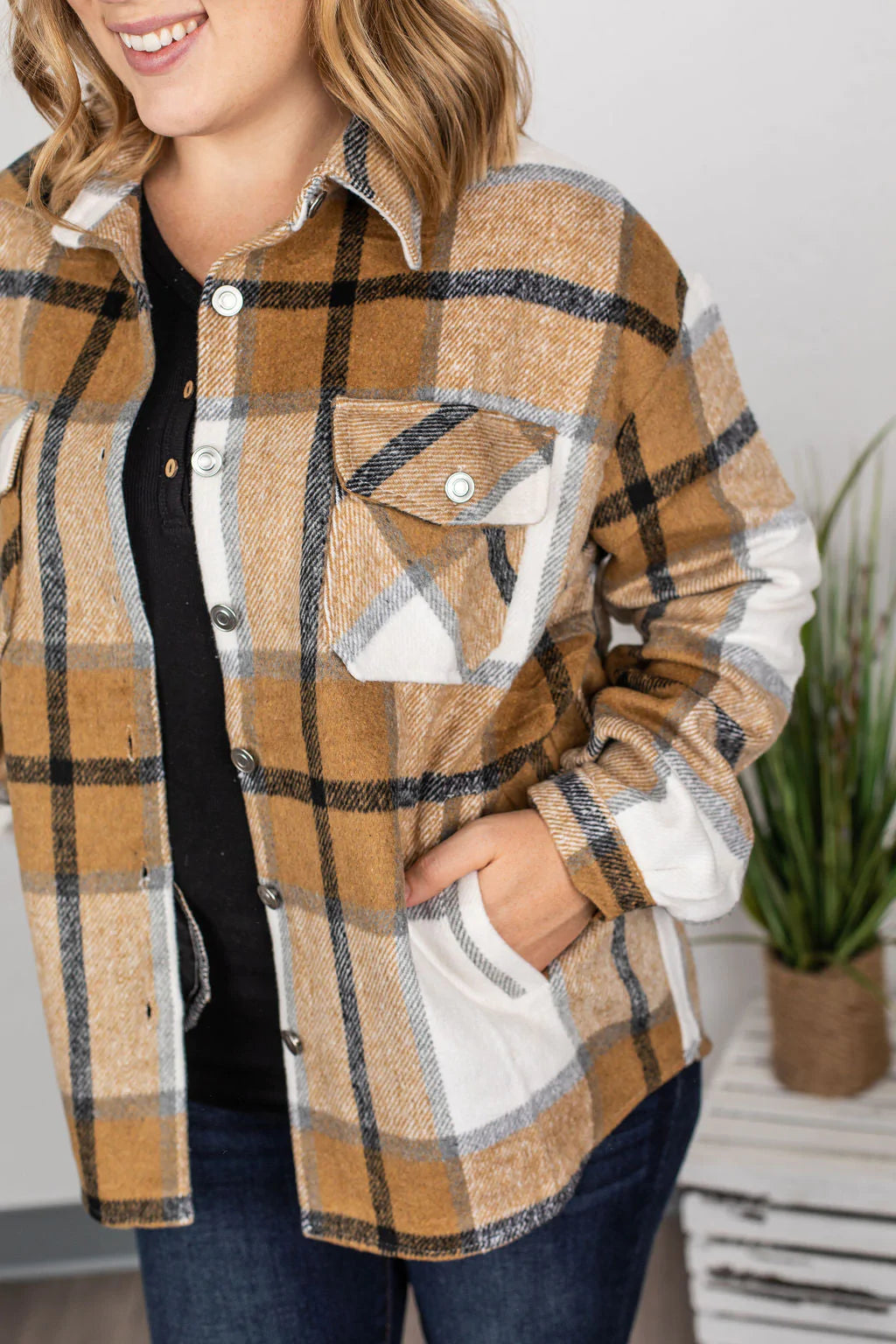 Holly Plaid Shacket - Camel Plaid