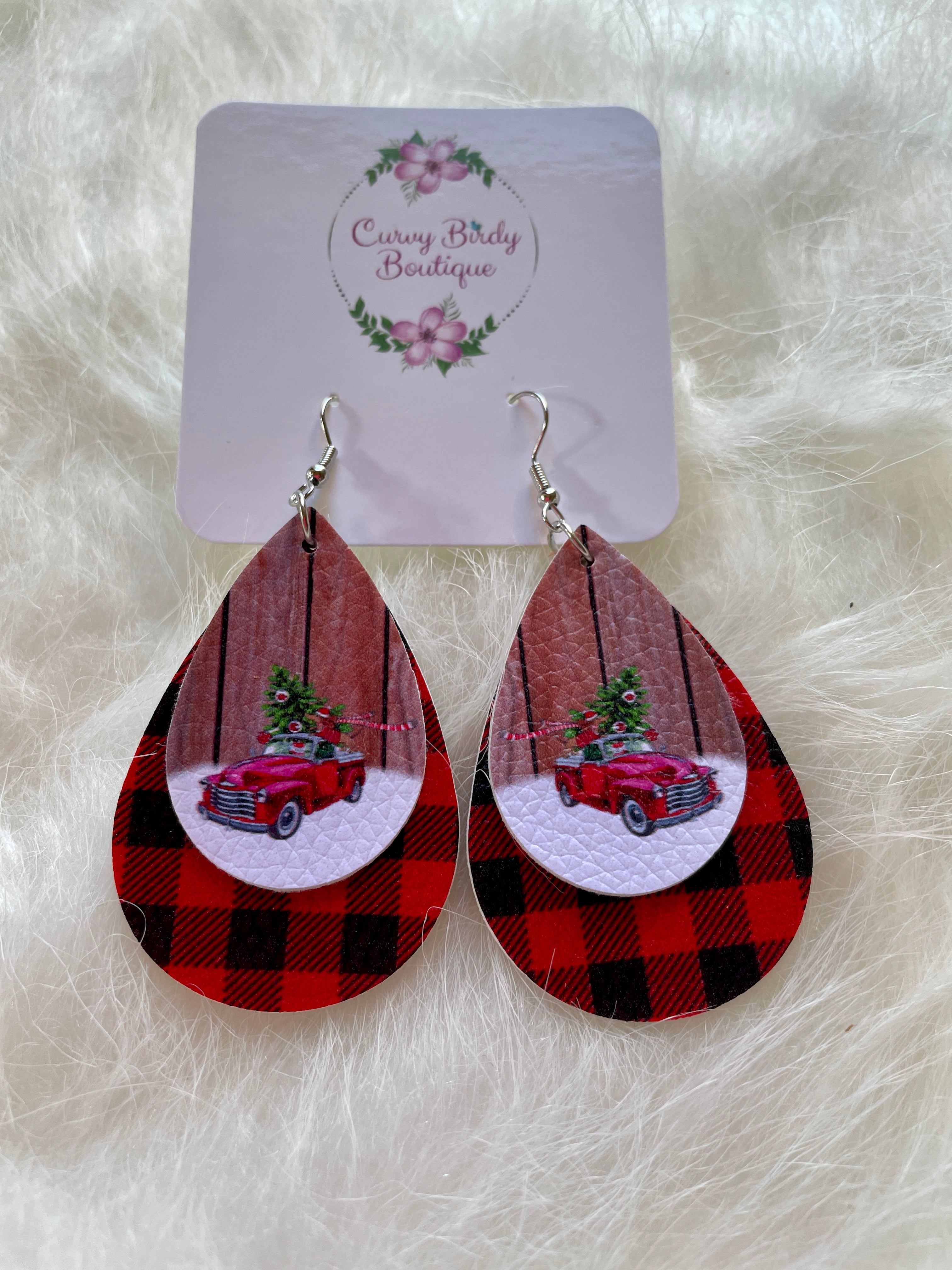 Red Truck Plaid Earrings