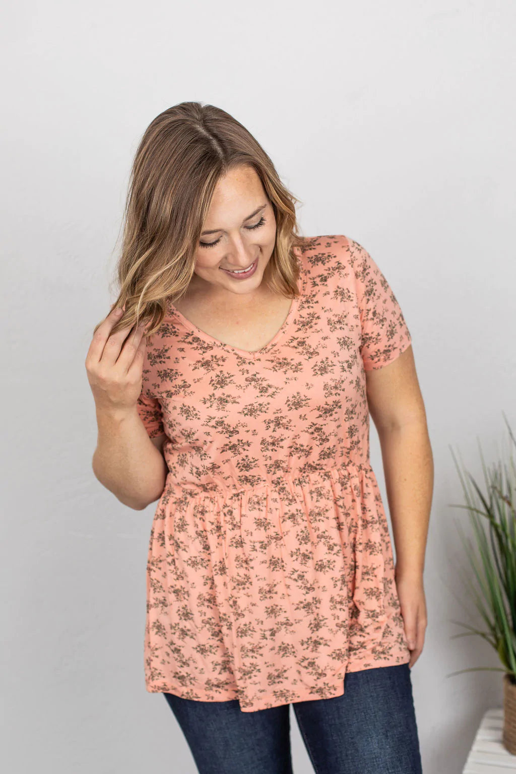 Sarah Ruffle Top - Peach Floral